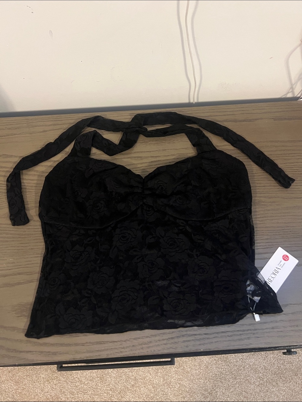 Black Lace Halter tie Top